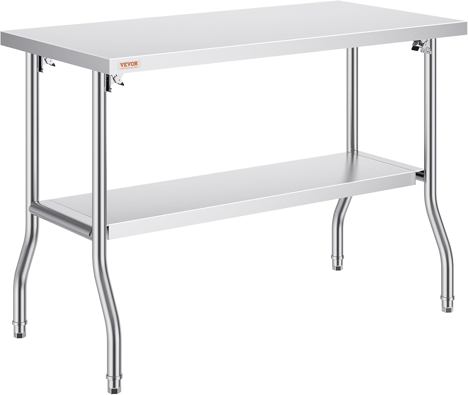 VEVOR Commercial Worktable Workstation 48 x 24 Inch Folding Commercial Prep Table, Heavy-duty Stainless Steel Folding Table with 772 lbs Load, Kitchen Work Table, Silver Stainless Steel Kitchen Island