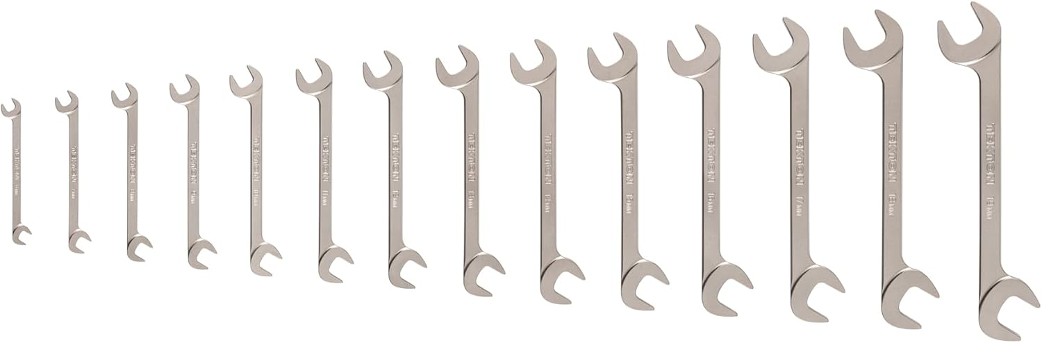TEKTON Angle Head Open End Wrench Set, 14-Piece (6-19 mm) | WAE92001 | Made in USA