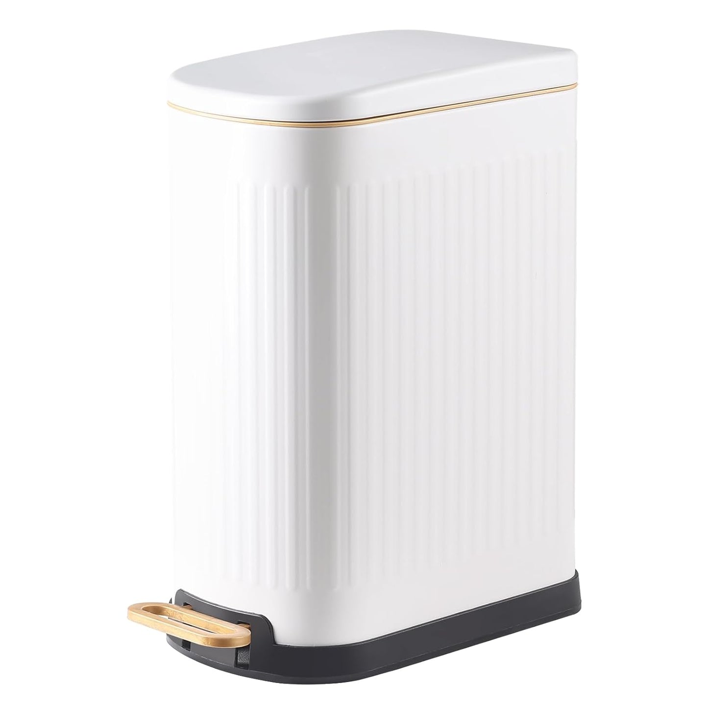 SYNCVIBE Slim Bathroom Trash Can with Soft Close Lid Stainless Steel Garbage Can Step Trash Bin with Removable Inner Bucket for Bedroom, Office, Kitchen (Matt White, 3.5 Gallons)