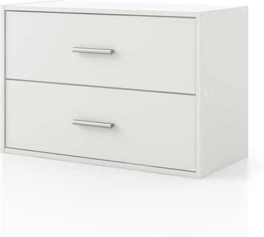 HOMES: INSIDE + OUT Apexa 2-Drawer Wooden Stackable Storage Drawers, Small Food Pantry Cabinet, Cajonera De Madera, Underbed Drawer Dorm Teen Room Decor & Bedroom, Home Office, Kitchen, White