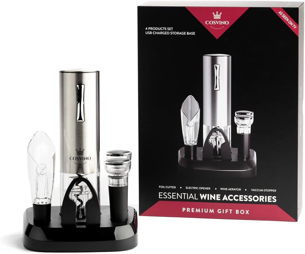 Premium Electric Wine Bottle Opener with Charging Base, Quality Italian Design, Electric Wine Opener Set, Corkscrew Opener, Display Charging Station, an Unique Gift for Wine Lovers