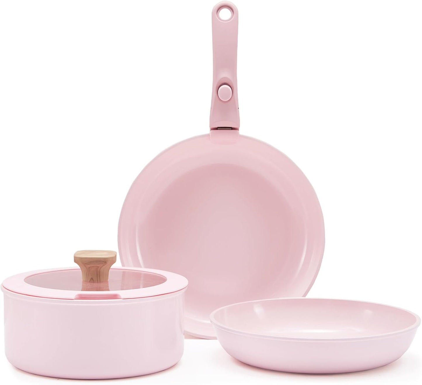 Hausfrau pink pots and pans set removable handle non stick, detachable handle ceramic cookware set kitchen cooking oven dishwasher safe, NO PFAS NO PTFE