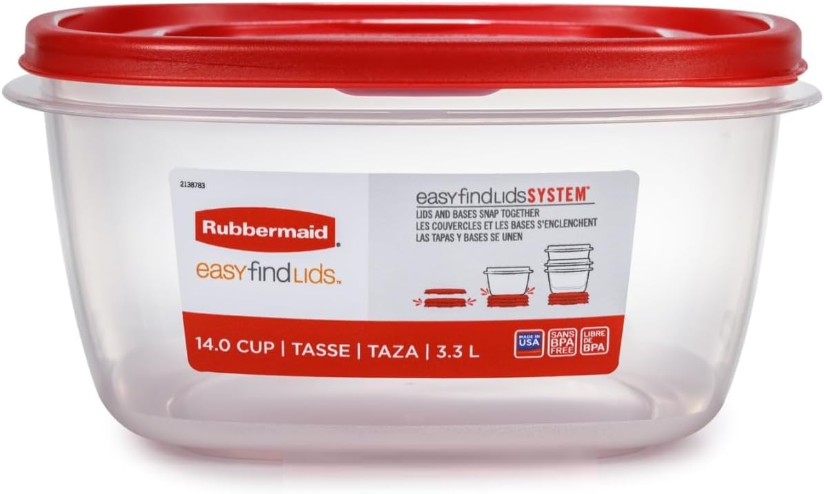 Rubbermaid Easy Find Lids Food Storage Container, 14 Cup, 4-Pack, Red