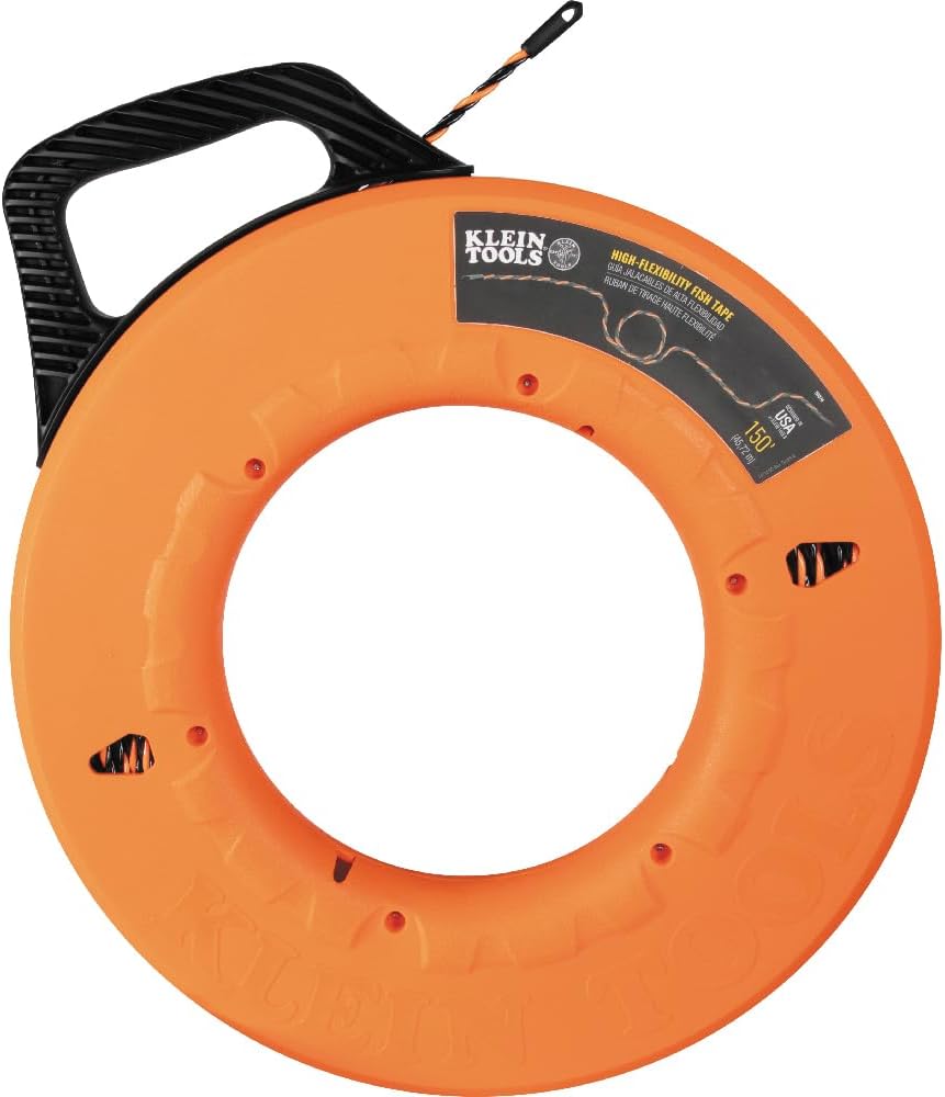 Klein Tools 50376 150-Foot Fish Tape, High-Flex Polyester, 3 Strand Braided Wire Puller Electrical Fish Tape with Non-Conductive Tip