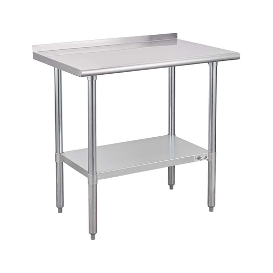 Profeeshaw Stainless Steel Prep Table NSF Commercial Work Table with Backsplash and Undershelf for Kitchen Restaurant 36x24 Inch