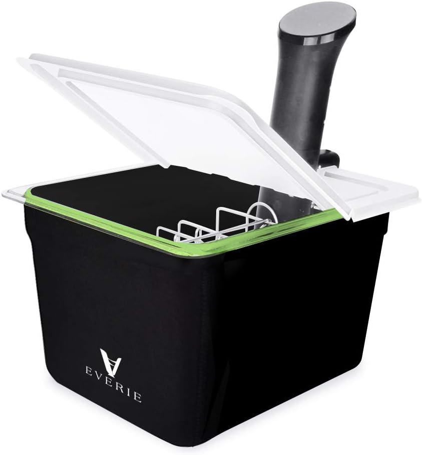EVERIE Sous Vide Container 12 Quarts with Collapsible Hinge Lid and Sous Vide Rack and Insulation Sleeve Compatible with Anova Cooker All Models (KIT-12-NANO-PP)