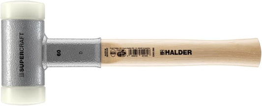 Halder SuperCraft Dead Blow Mallet 3366.060 - Non-Rebounding Mallet, Hard Nylon Inserts, Hickory Wood Handle with Overstrike Protector, 60mm, 3.8 lbs.