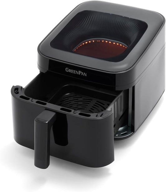 GreenPan Cyclone 7QT 12-in-1 Air Fryer, XL Easy View Window, 400 °F in 4 Seconds, Digital Touch Screen Presets, Ceramic Nonstick PFAS-Free Basket, Shake Reminder, Adjustable Temp & Time Control