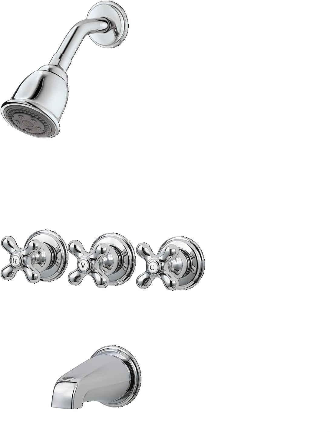 Pfister LG01-8CBC 3 Tub & Shower Faucet with Metal Cross Handles (Valve Sold Separately), 1.8 gpm, Polished Chrome