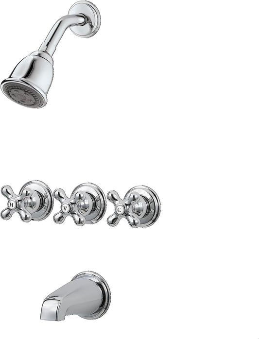 Pfister LG01-8CBC 3 Tub & Shower Faucet with Metal Cross Handles (Valve Sold Separately), 1.8 gpm, Polished Chrome