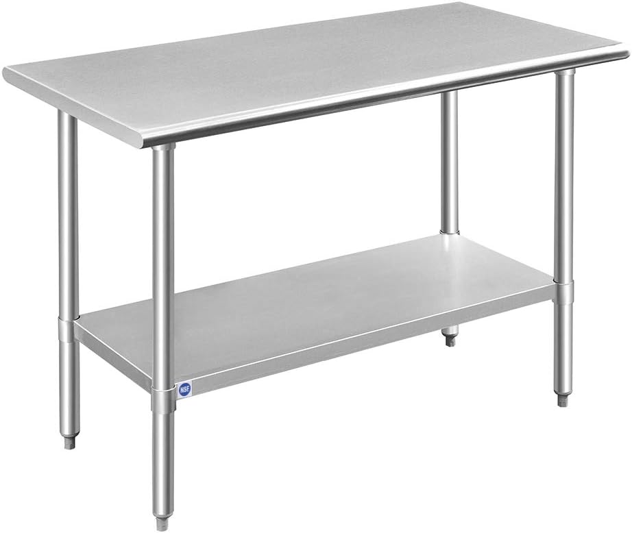 ROCKPOINT Stainless Steel Table for Prep & Work 24x48 Inches, NSF Metal Commercial Kitchen Heavy Duty Table with Adjustable Under Shelf and Table Foot for Restaurant, Home and Hotel