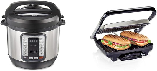 Hamilton Beach 12-in-1 Electric Pressure Cooker Bundle with Panini Press, Sandwich Maker & Indoor Grill, 8 Quart, Stainless Steel
