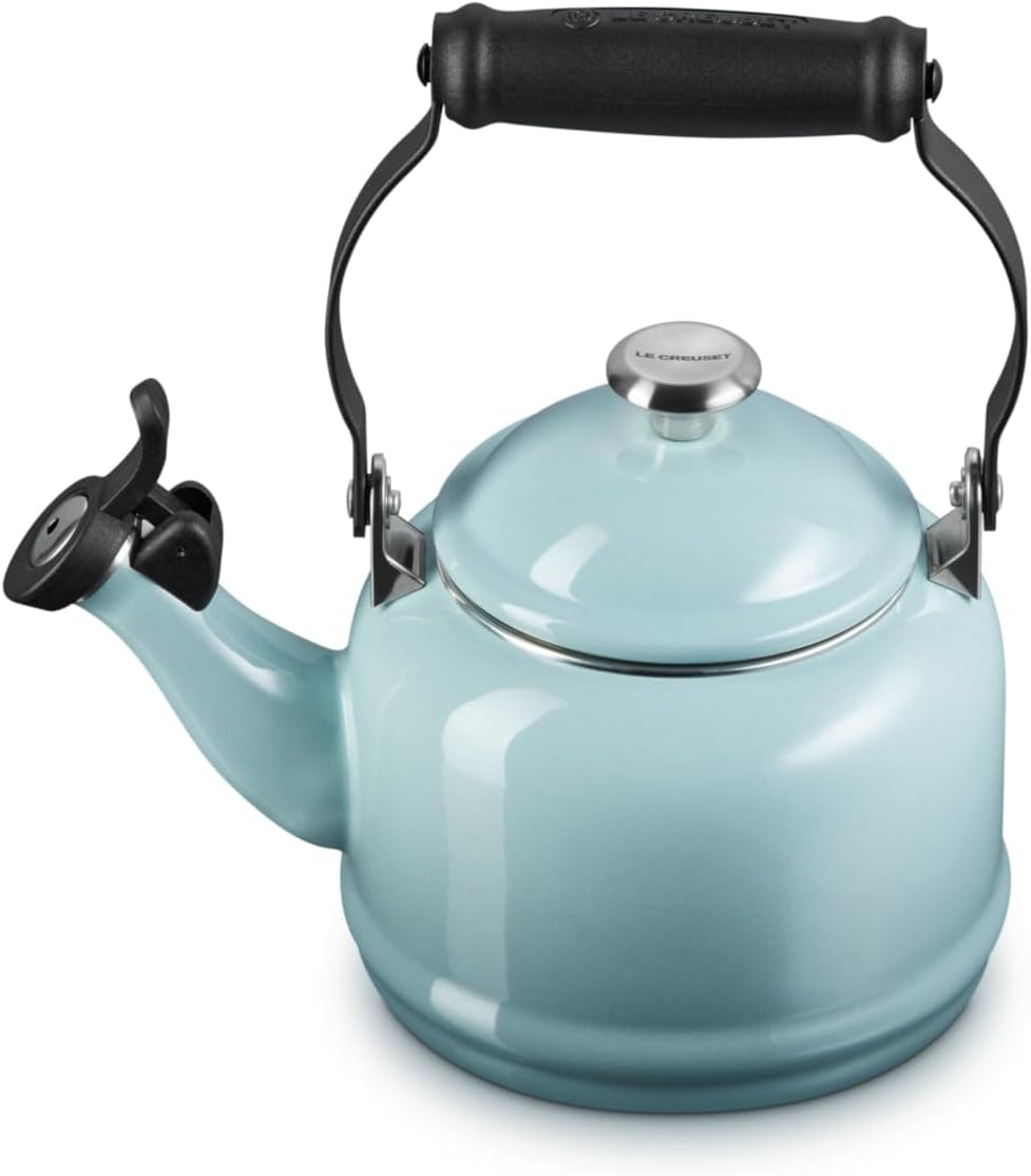 Le Creuset Enamel On Steel Demi Tea Kettle with Metal Finishes, 1.25 qt, Sea Salt