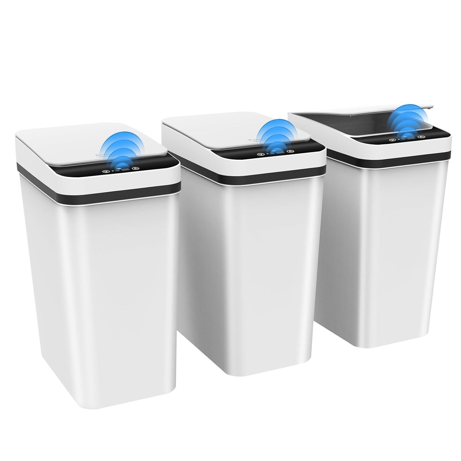 3 Pack Automatic Small Bathroom Trash Can with Lid - 2.5 Gallon Touchless Garbage Can, Motion Sensor Smart Trash Bin, Slim Dog Proof Trashcan, Waterproof Wastebasket for Bedroom Office Kitchen (White)
