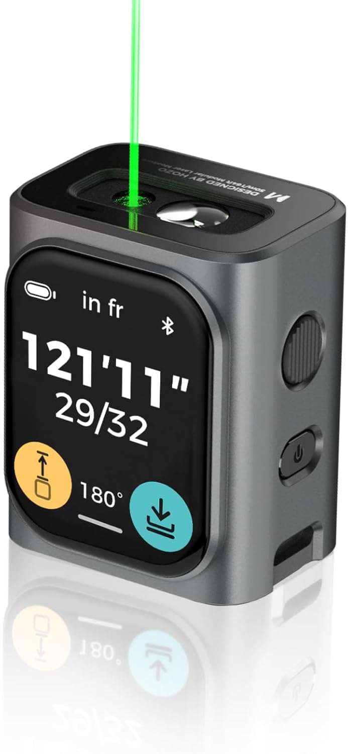 HOZO M-Cube Green-Beam Laser Measuring Tool, 164ft\/50m, ±1\/16 inch Accuracy, Small Size, High-Visibility Real Green Beam for Outdoor, Area\/Volume\/Pythagorean, LCD Display, Bluetooth App, Rechargeable