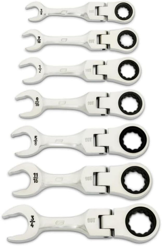 GEARWRENCH 7 Piece 90-Tooth 12 Point Stubby Flex Combination Ratcheting Wrench, SAE | 86878