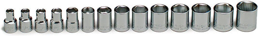 Wright Tool 354 3/8" Drive 6-Point Standard Metric Socket Set, 14-Piece | Sizes 6–19 mm, Chrome Finish, with Rails & Clips Made in USA