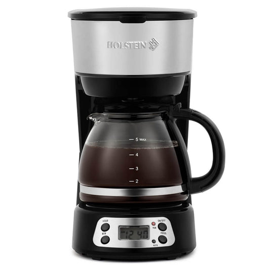 Holstein Housewares 5-Cup Programmable Coffee Maker, 25oz Drip Coffee Machine with Auto Brew Timer, Pause & Serve, Compact Design \u2013 Perfect for Home, Office & Dorm Use, Black