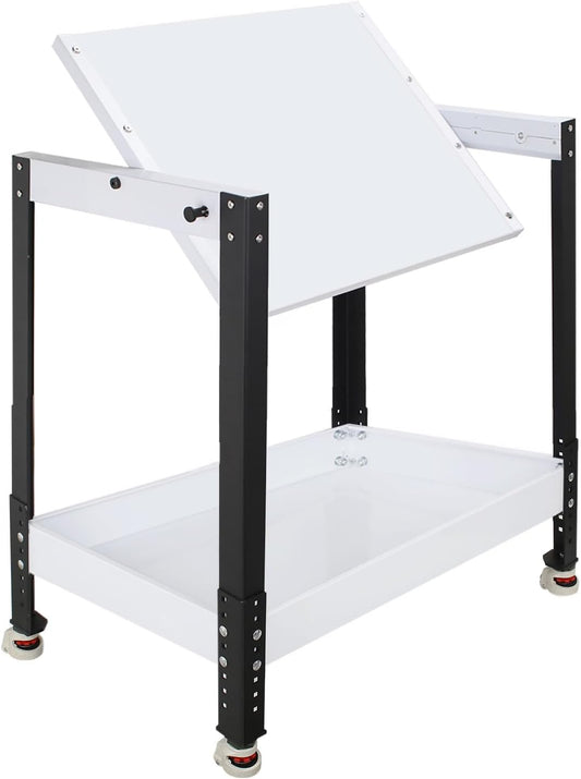 White Flip Tool Stand Workbench, Benchtop Machine Table with Wheels Holds up to 400 LBS Flippable and Height Adjustable