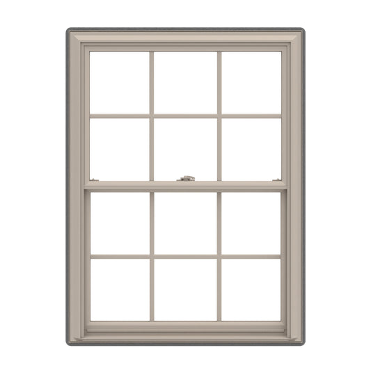 Pella 150 Series 27-1/2-in x 65-1/2-in Fossil Exterior Fossil Interior Vinyl Replacement Double Hung Window Low-E argon Double Pane Glass with Grids (Full Screen Included)