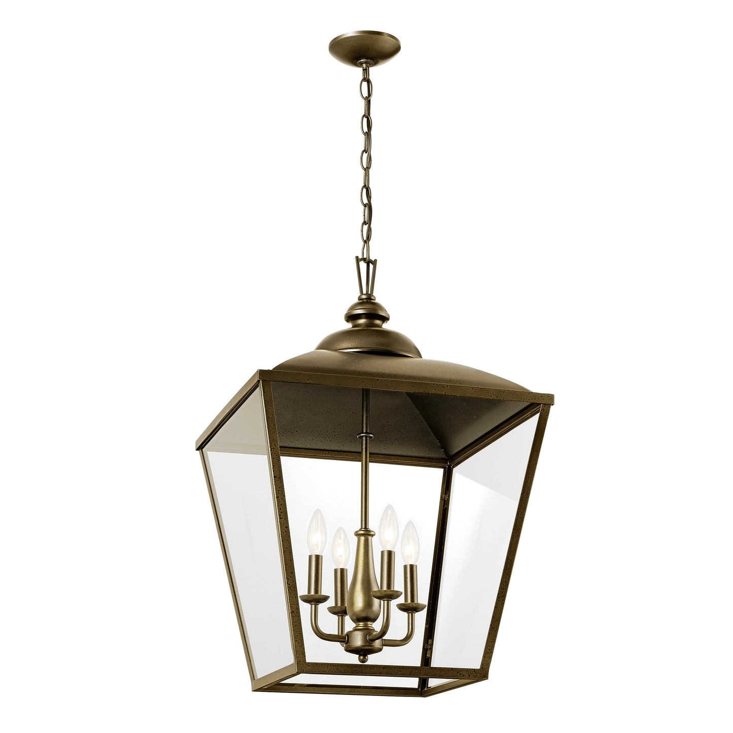 Kichler Dame 4 -Light Character Bronze Farmhouse Clear glass Lantern Large Hanging Pendant light 5265487
