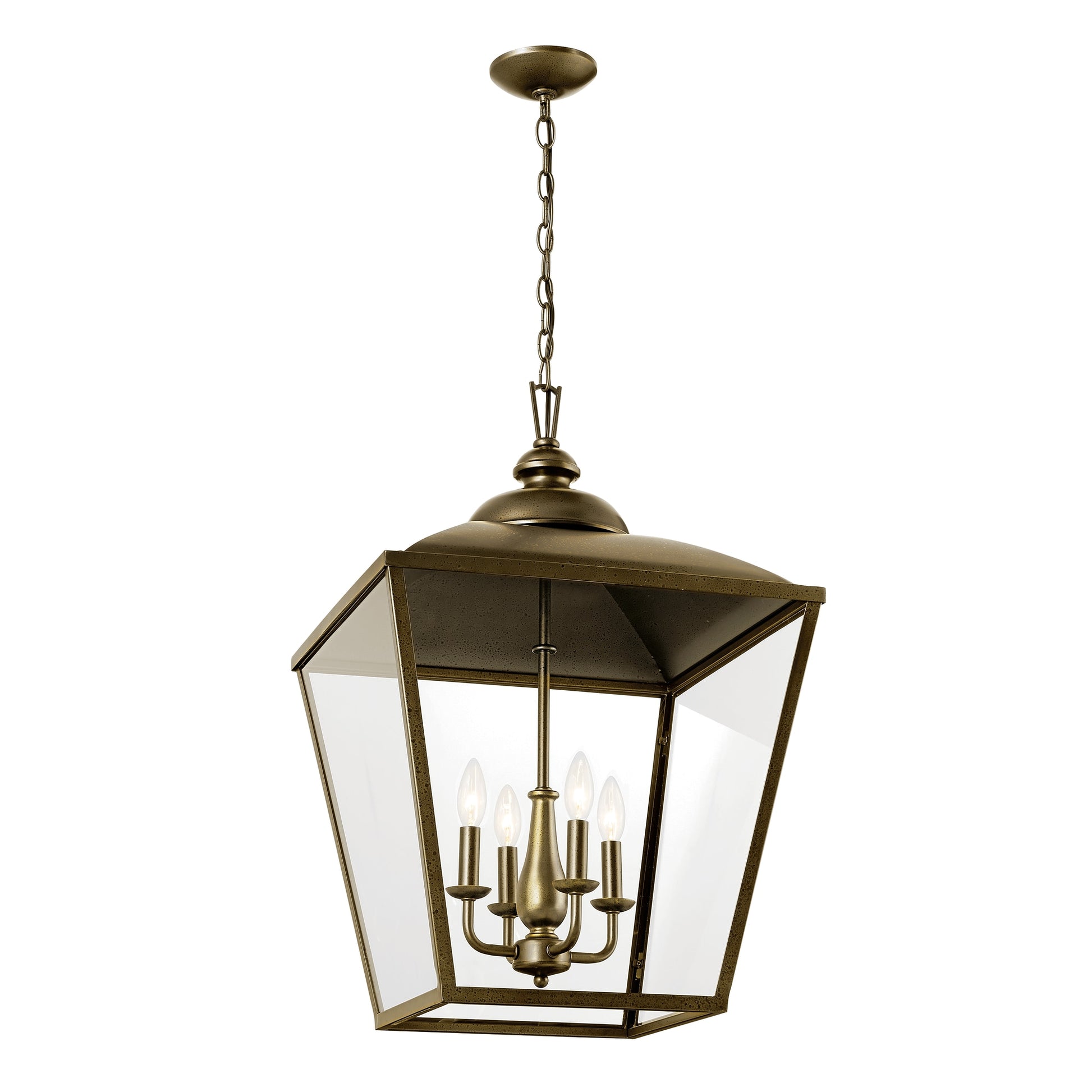 Kichler Dame 4 -Light Character Bronze Farmhouse Clear glass Lantern Large Hanging Pendant light 5265487
