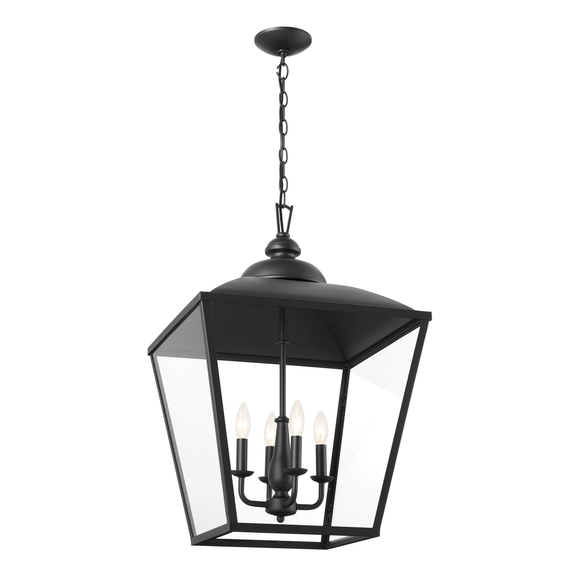 Kichler Dame 4 -Light Textured Black Farmhouse Clear glass Lantern Large Hanging Pendant light 5265512
