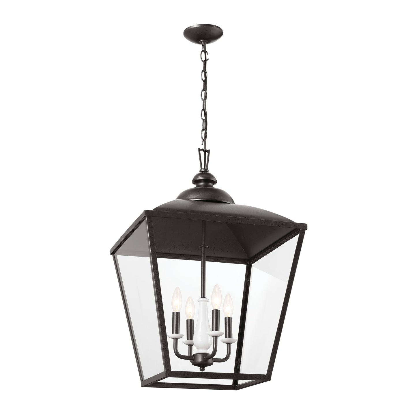 Kichler Dame 4 -Light Anvil Iron Farmhouse Clear glass Lantern Large Hanging Pendant light 5265461