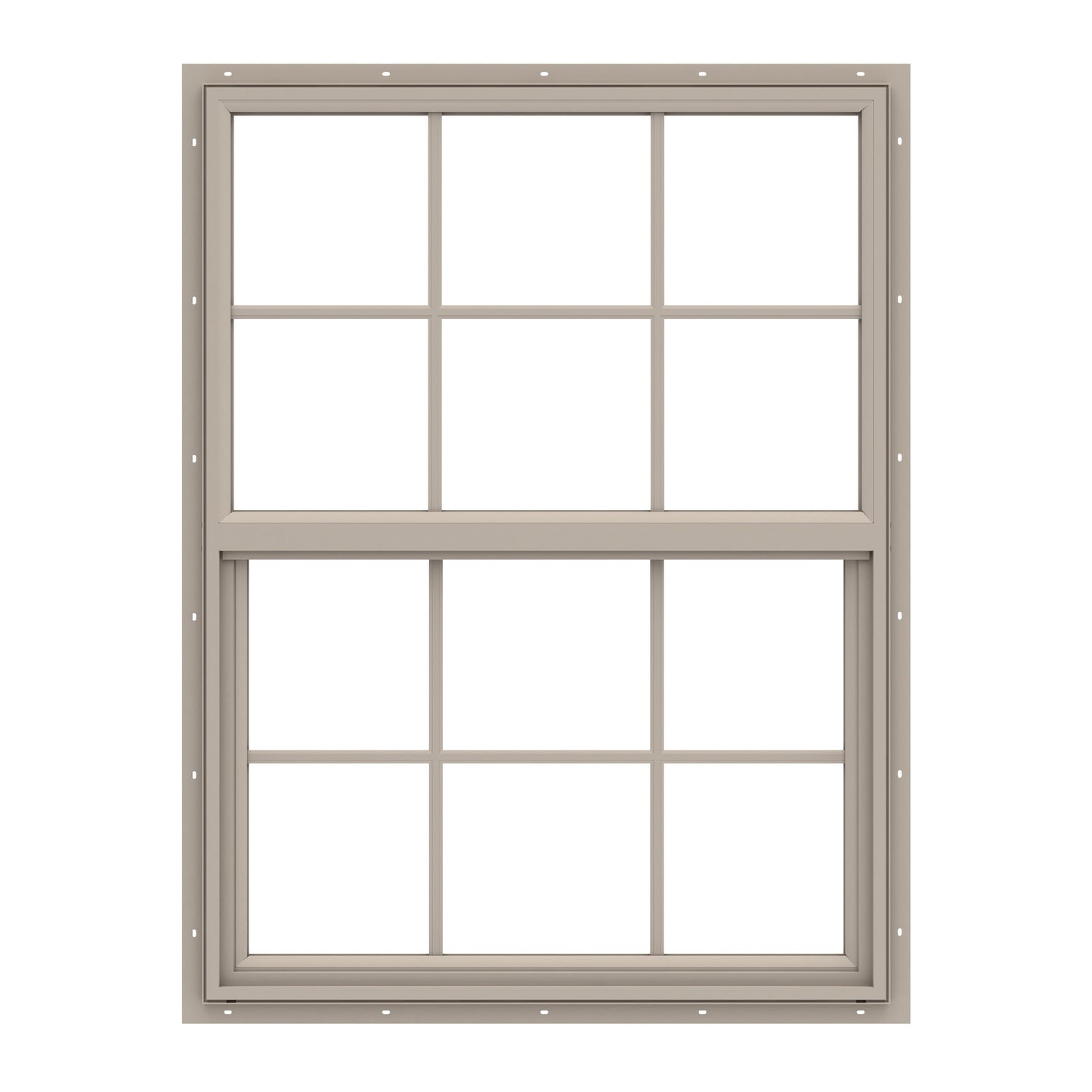 Pella 150 Series 31-1/2-in x 35-1/2-in Fossil Exterior Vinyl New Construction Single Hung Window Low-E argon Double Pane Glass with Grids, (Half Screen Included)