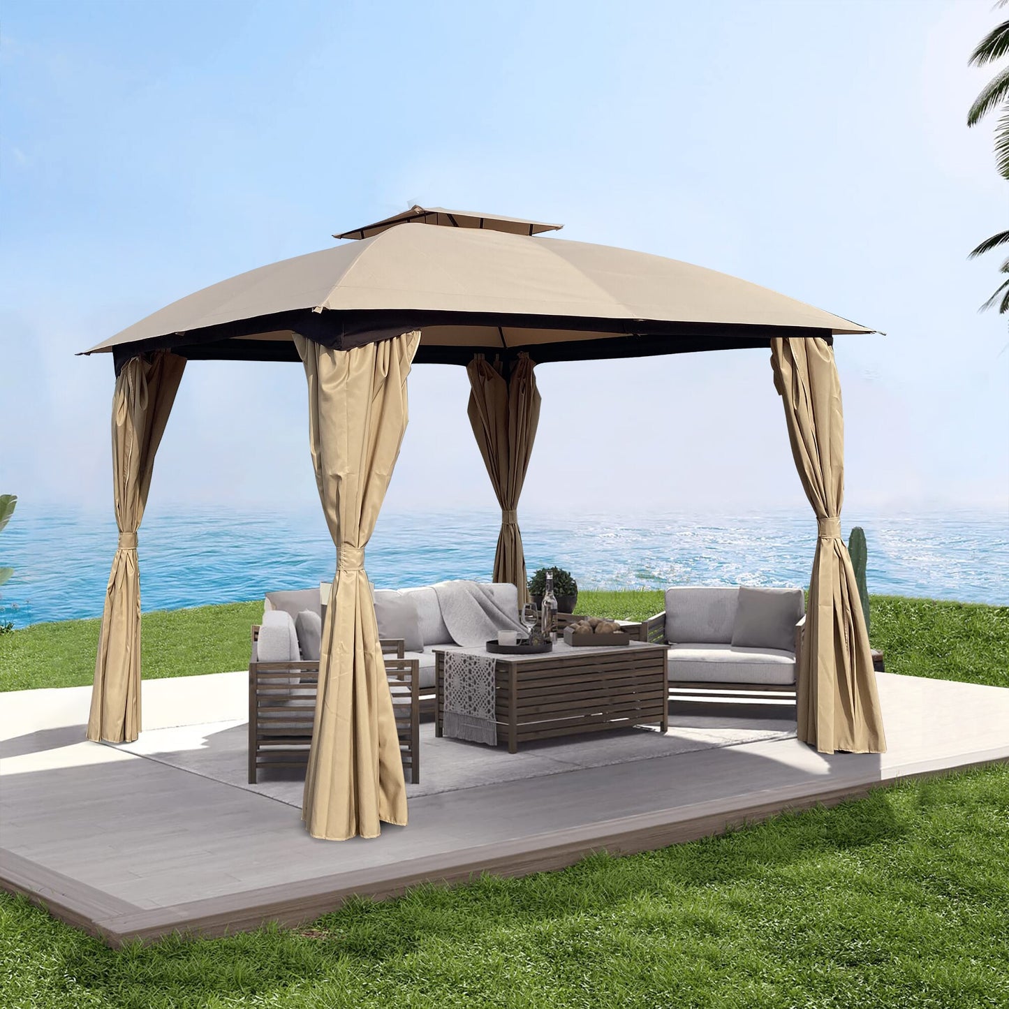 Bayfeve 10-ft x 10-ft 10Ft x 10Ft Patio Garden Gazebo Khaki with Soft Top Roof