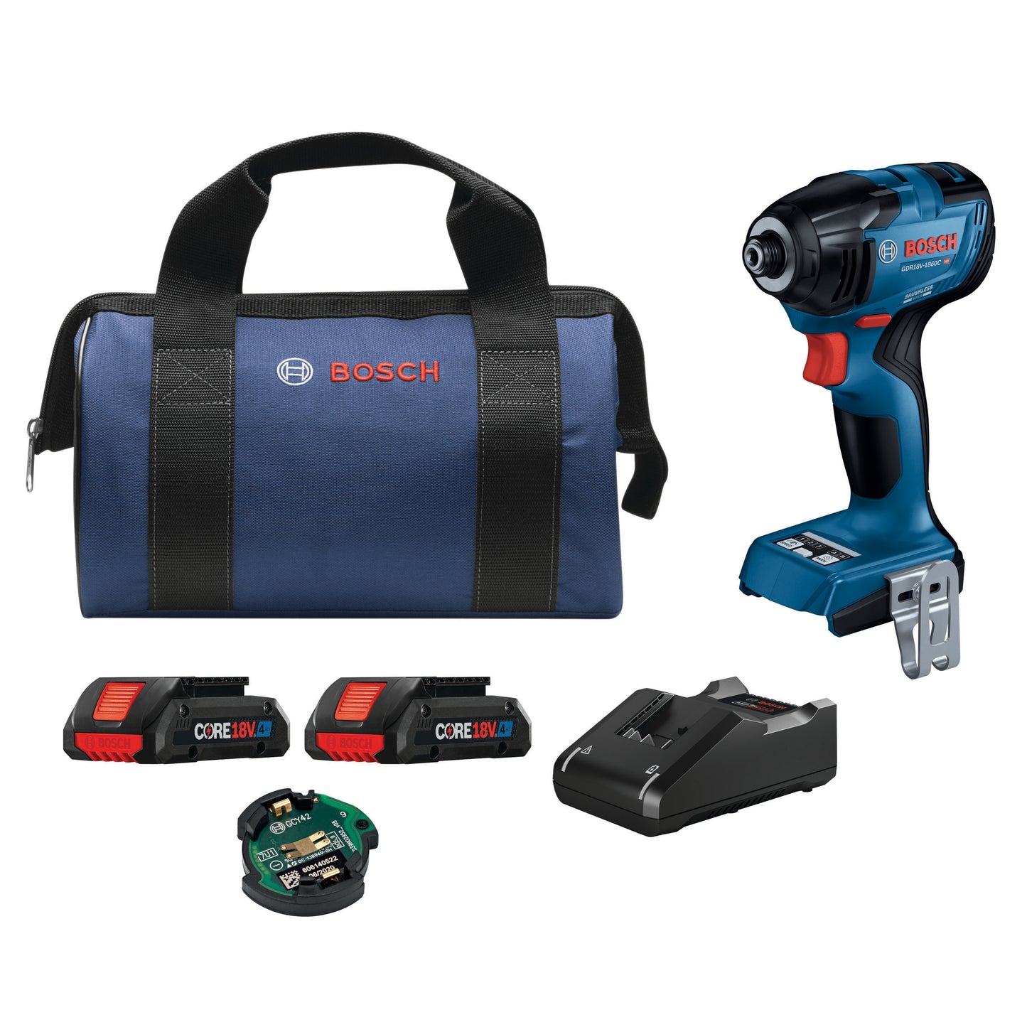 Bosch Connected Ready 18-volt 1/4-in Brushless Cordless Impact Driver (2-Batteries Included, Charger Included and Soft Bag included) GDR18V-1860CB25