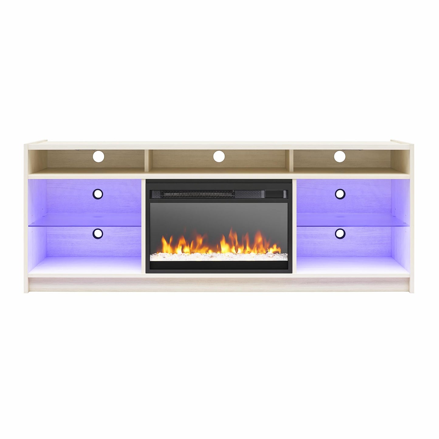 Ameriwood Home 60.87-in W Ivory Oak TV Stand with Fan-forced Electric Fireplace 8800339COM