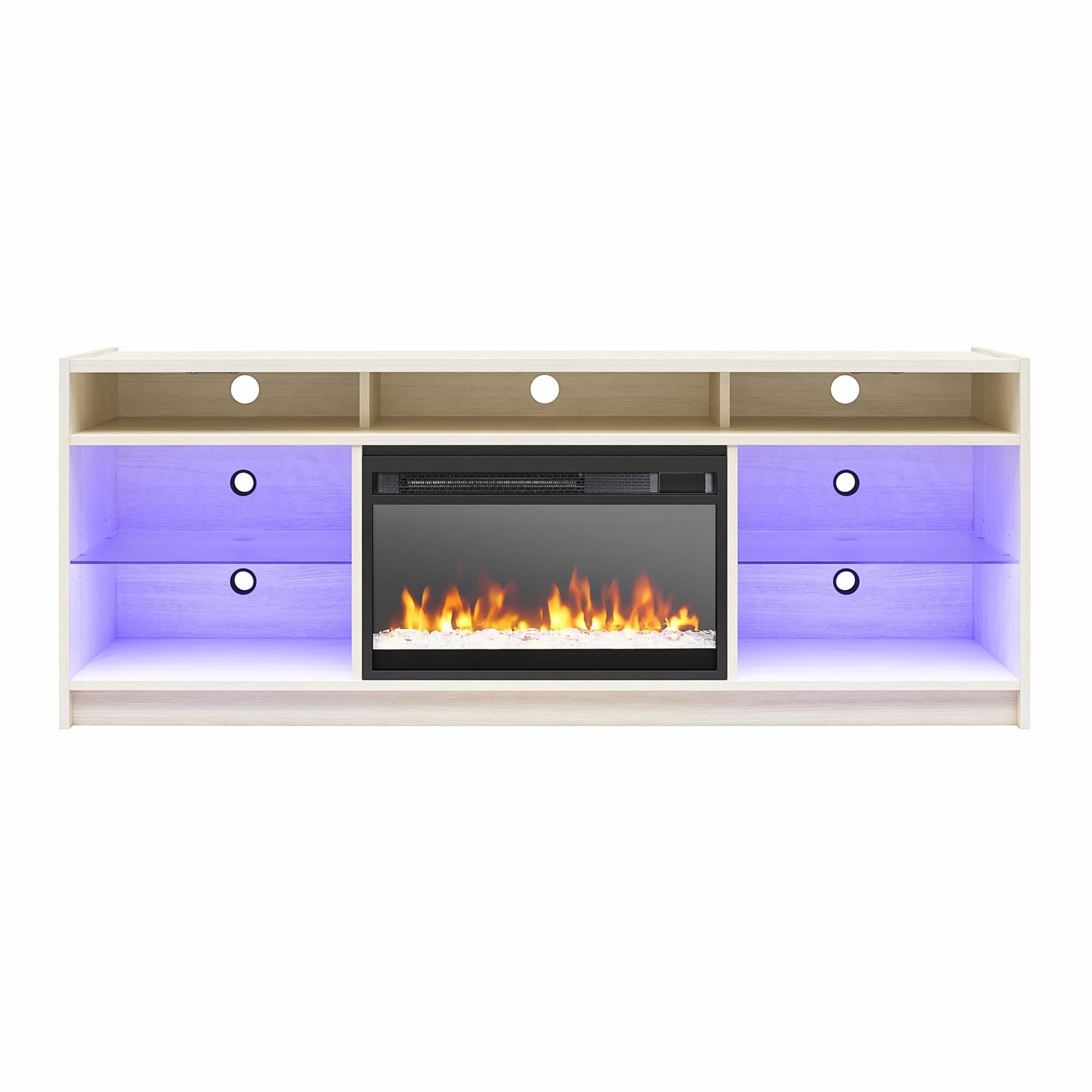 Ameriwood Home 60.87-in W Ivory Oak TV Stand with Fan-forced Electric Fireplace 8800339COM