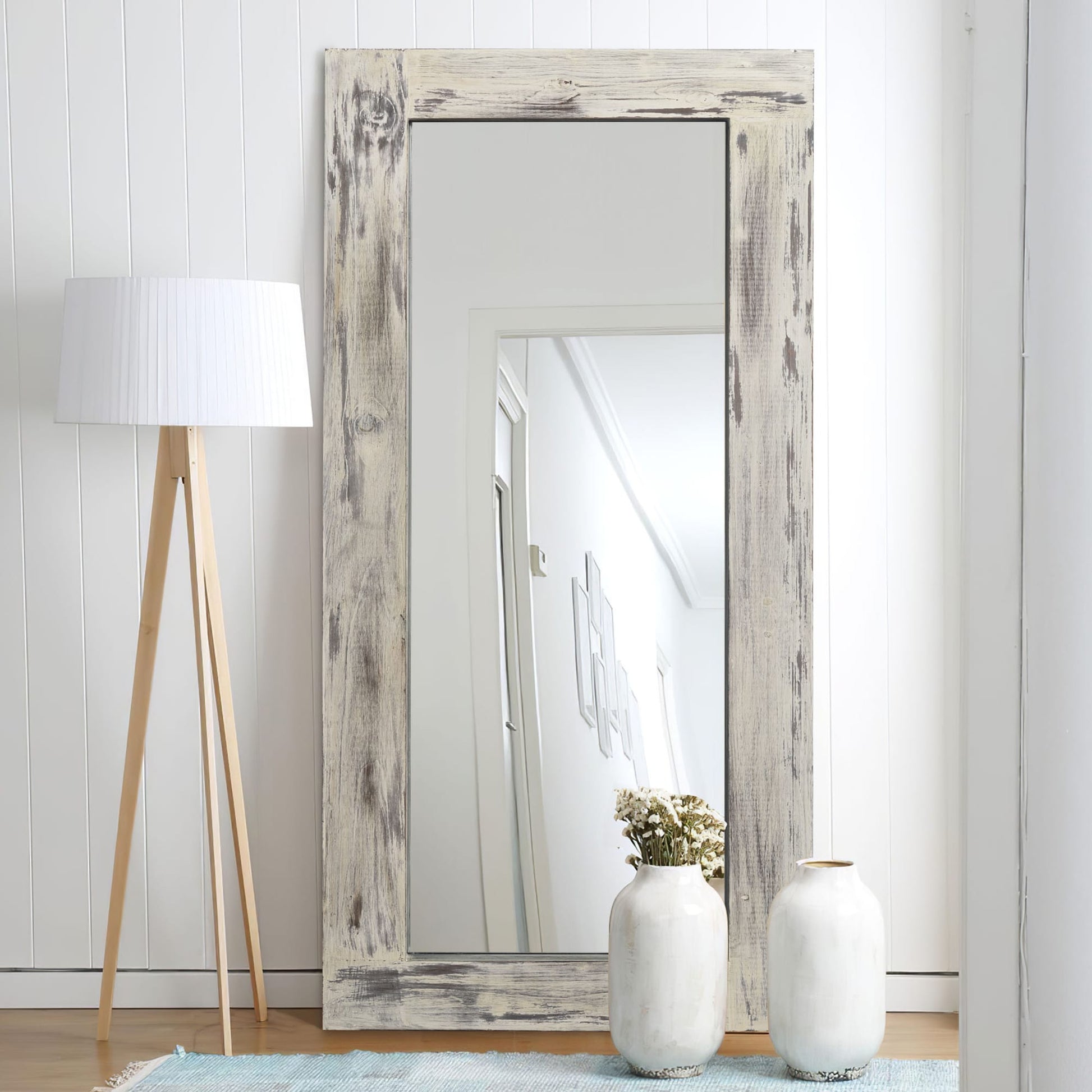 Dovelina 32-in W x 71.0-in H Rectangle Weathered White Framed Full Length Wall Mirror