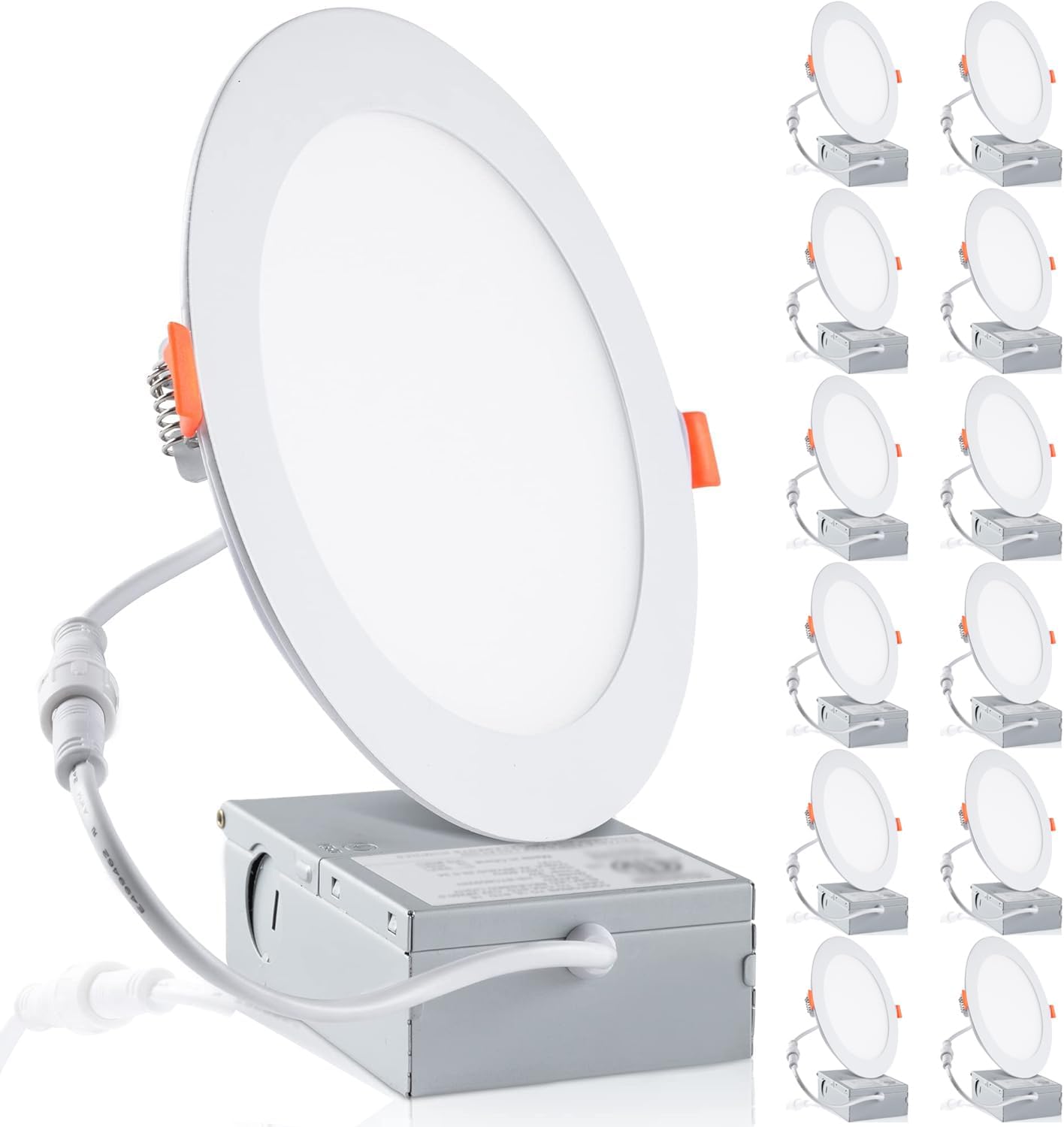 meccein 12-Pack 6 Inch LED Recessed Lights 6500K Daylight Ultra-Thin Canless Wafer Downlight with Junction Box, 12W 1050LM Ceiling Lights for Kitchen Living Room Hallway Office&FCC