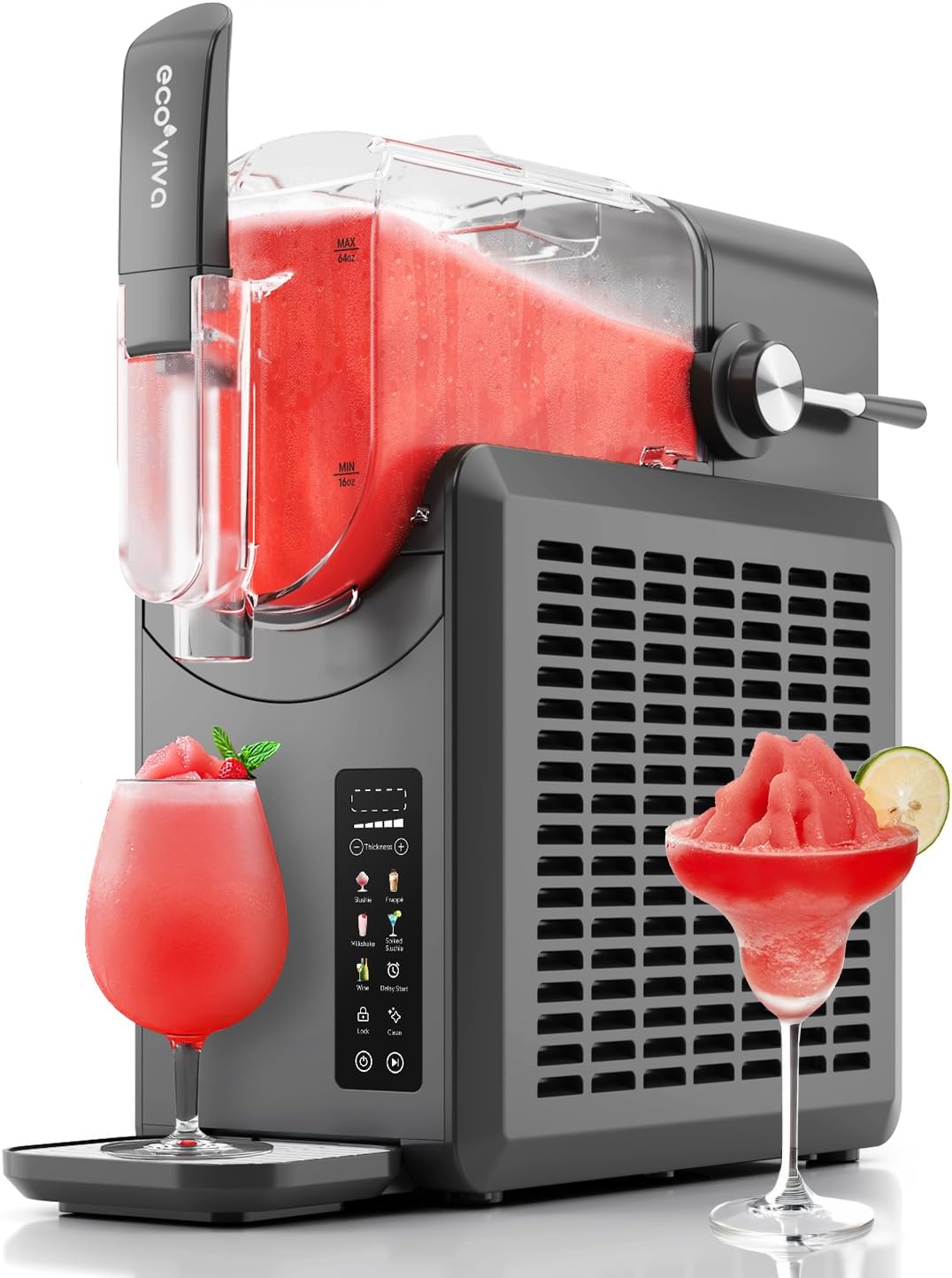 Ecoviva Slushie Machine 88 oz Color-Screen Slushy Machine, Professional Frozen Drink Maker, Flashfreezing Technology, No Ice Needed, 5 Preset Settings, Margarita, Cocktails, Milk Shake, Frappé, Grey