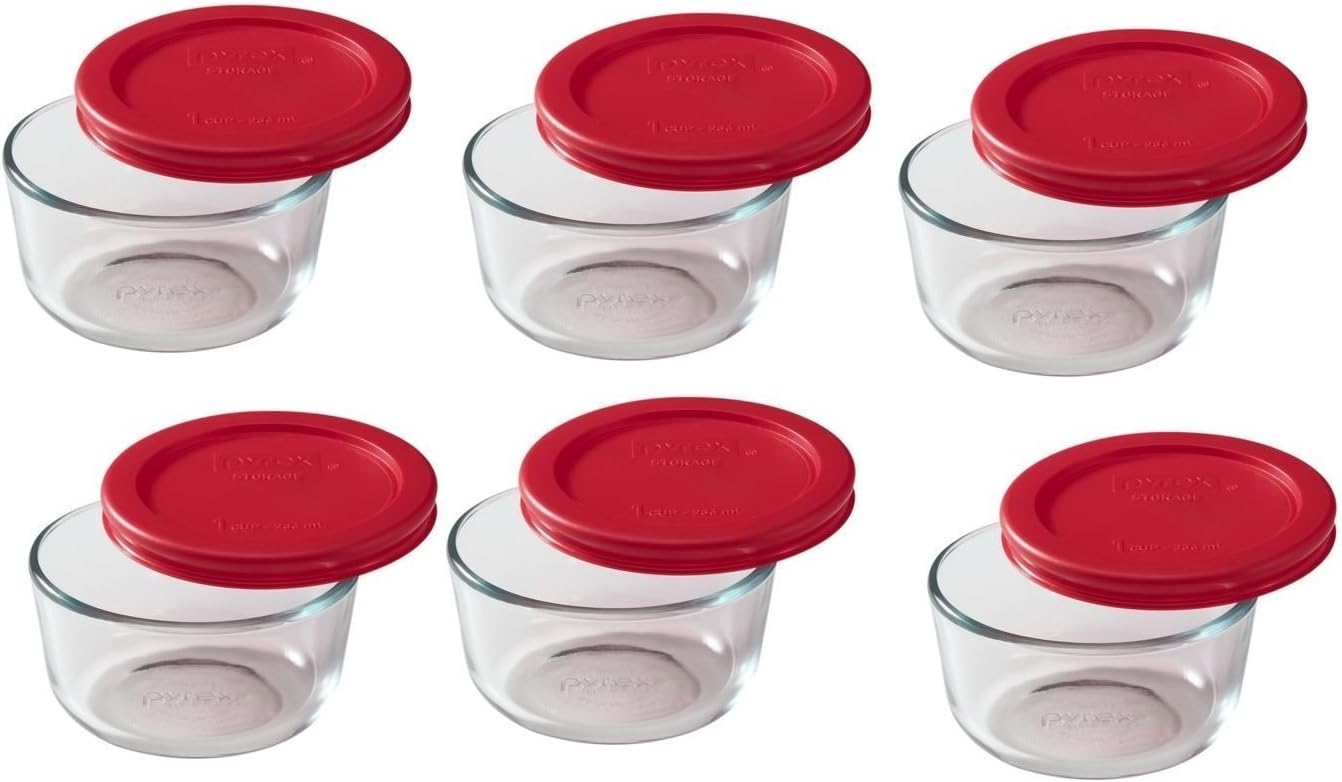 Pyrex 1-cup Storage Containers (Pack of 6) - Total 12-Piece Value Pack