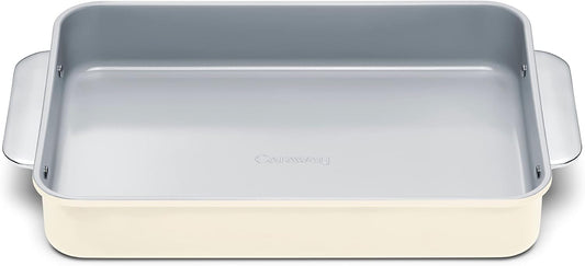 Caraway Non-Stick Ceramic 9\u201Dx13\u201D Rectangle Pan - Naturally Slick Ceramic Coating - Non-Toxic, PTFE & PFOA Free - Perfect for Brownies, Lasagnas, and More - Cream