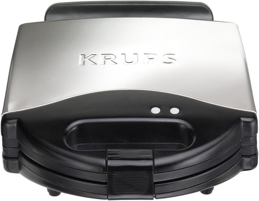 KRUPS F654 Belgian Waffle Maker with Nonstick Plates LED Indicators and Stainless Steel Housing, 4-Slices, Silver