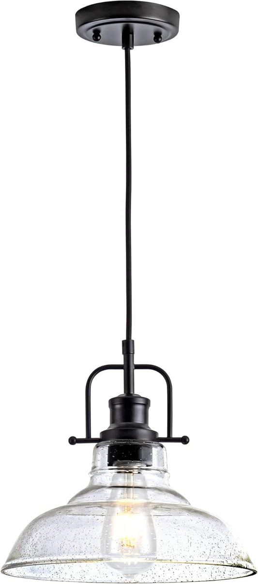 Zlepmlla Glass Pendant Light，Black Pendant Light Fixtures with Seeded Glass Shade, Adjustable Height Hanging Lights for Hallway, Kitchen Island, Dinning Room（Bulb not Included）
