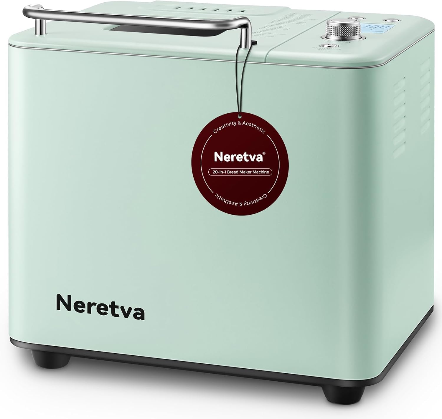 Neretva 20-IN-1 Bread Maker, Dual Heater 2LB Bread Machine Stainless Steel Bread Maker Machine Nonstick Ceramic Pan Compact for Gluten Free\/Sourdough\/Whole Wheat Bread\/Yogurt, Breadmaker-Light Green