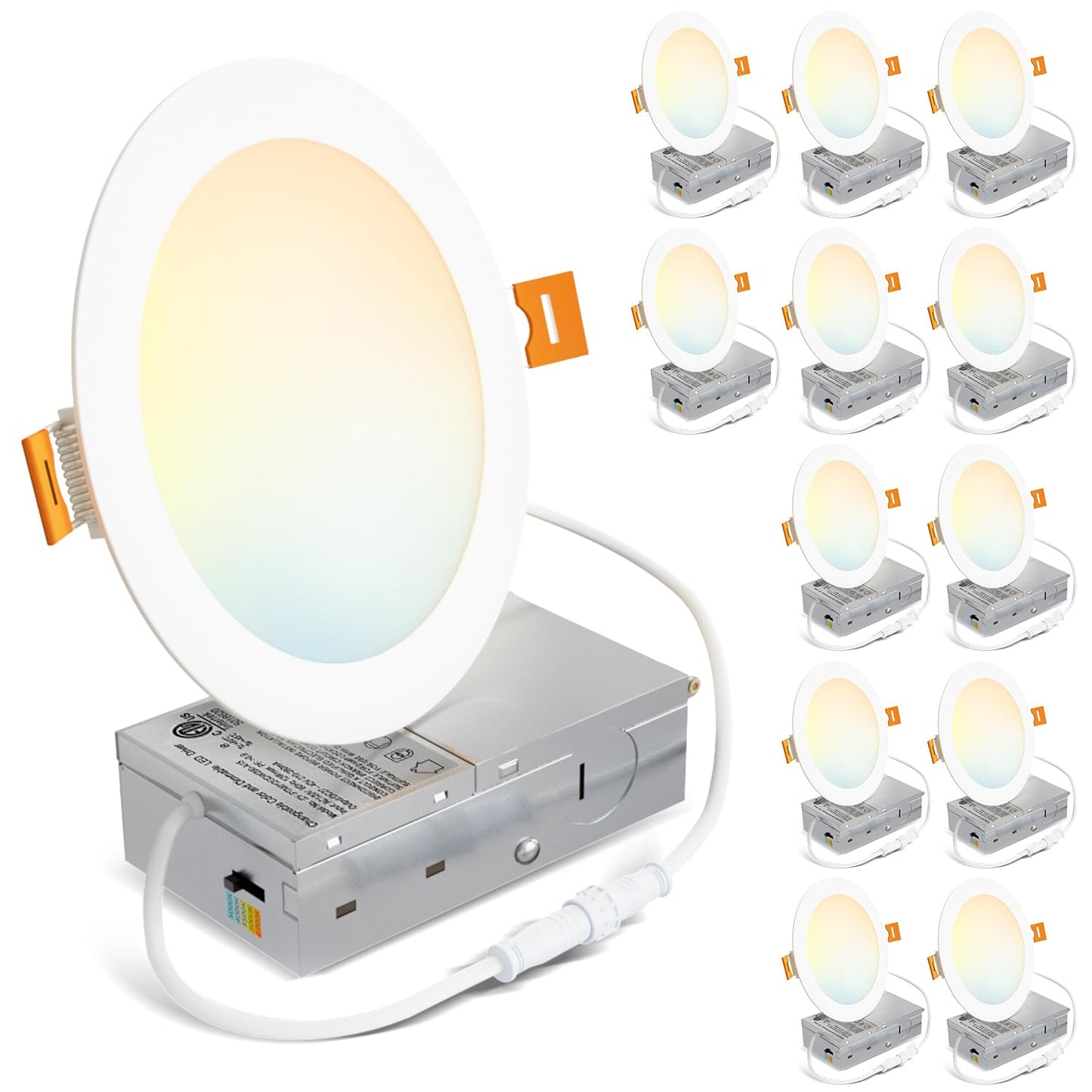 LVWIT 12 Pack 6 Inch 5CCT Ultra-Thin LED Recessed Lighting with Junction Box, 1200LM Dimmable LED Lights, High Brightness Canless Wafer Downlight for Kitchen Hallway Dining Room, ETL&FCC