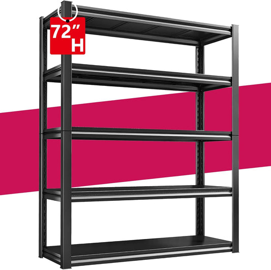 40" W 5-Tier Garage Shelving Heavy Duty 72" H x 40" W x 18" D Storage Shelves 2000LBS Metal Shelving Unit Adjustable Storage Utility Rack for Warehouse Pantry Kitchen, Black