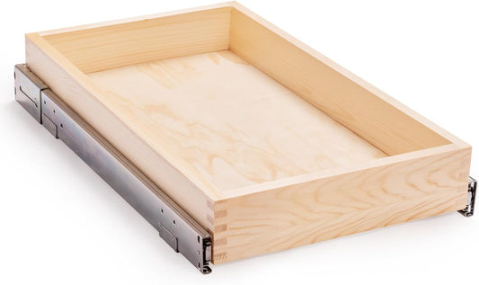 Mulush 14\u201DW x 21\u201DD x 3\u201DH Soft Close Slide Out Wood Drawer Organizer for Kitchen, (Cabinet Width>14.5 inches for Bottom Assembly, Width= 14 inches for Side Assembly)