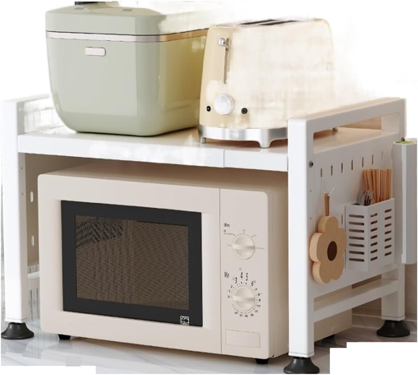 FEELIN Fruit Basket for Kitchen Kitchen Microwave Storage Rack, Multifunctional Household Countertop Oven, Telescopic Support, Double Layer Storage Rack，Kitchen Storage Rack Kitchen Gadgets