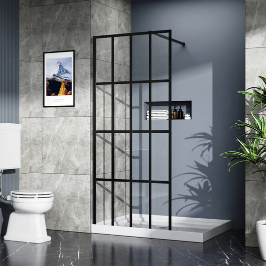 WELLFOR GY Shower Panel Matte Black 34-in W x 72-in H Framed Clear Glass Fixed Shower door