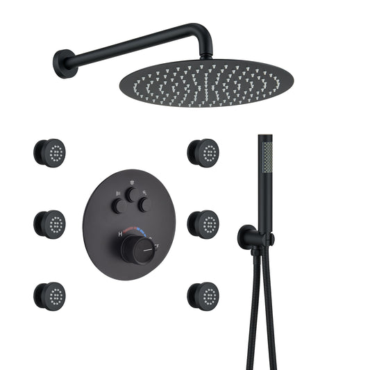 Mondawe Matte Black 12-in Built-In ShowerÂ FaucetÂ System with 3-way Diverter ( Pressure-balanced Valve Included )
