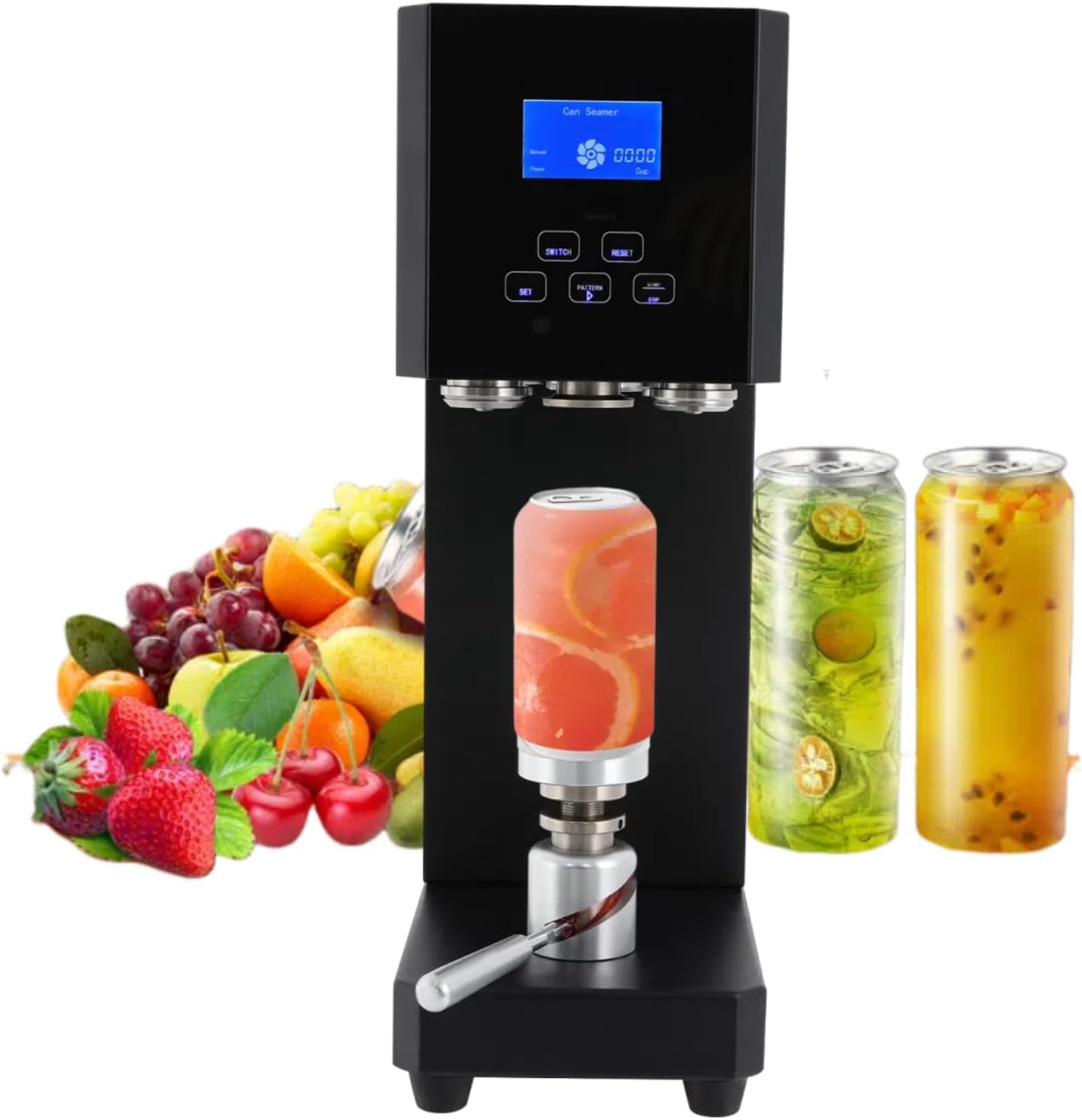 Headery 370W Half Automatic Can Sealer Machine, 110V Commercial Plastic Aluminum Beverage Seamer Machine w\/LED Display, 2.17" Sealing Diameter Milk Tea Drink Bottle Sealer for Bars, Cafes (Black)