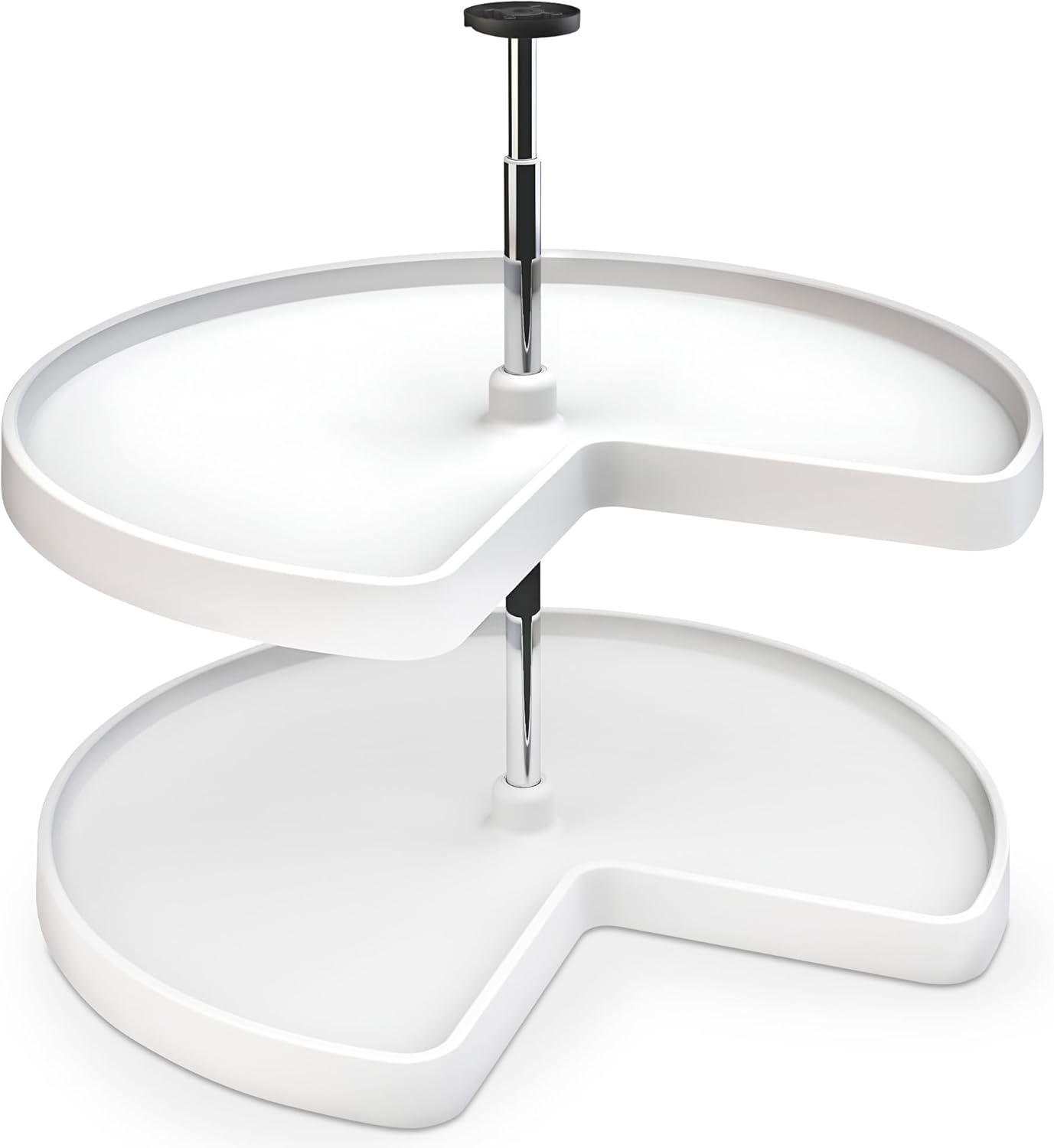 Rev-A-Shelf 2 Tier Kidney Cut Lazy Susan for Corner Base Cabinets, Plastic, 28" Double Shelf Swivel Kitchen Spice\/Can Organizer, White, 3472-28-11-52