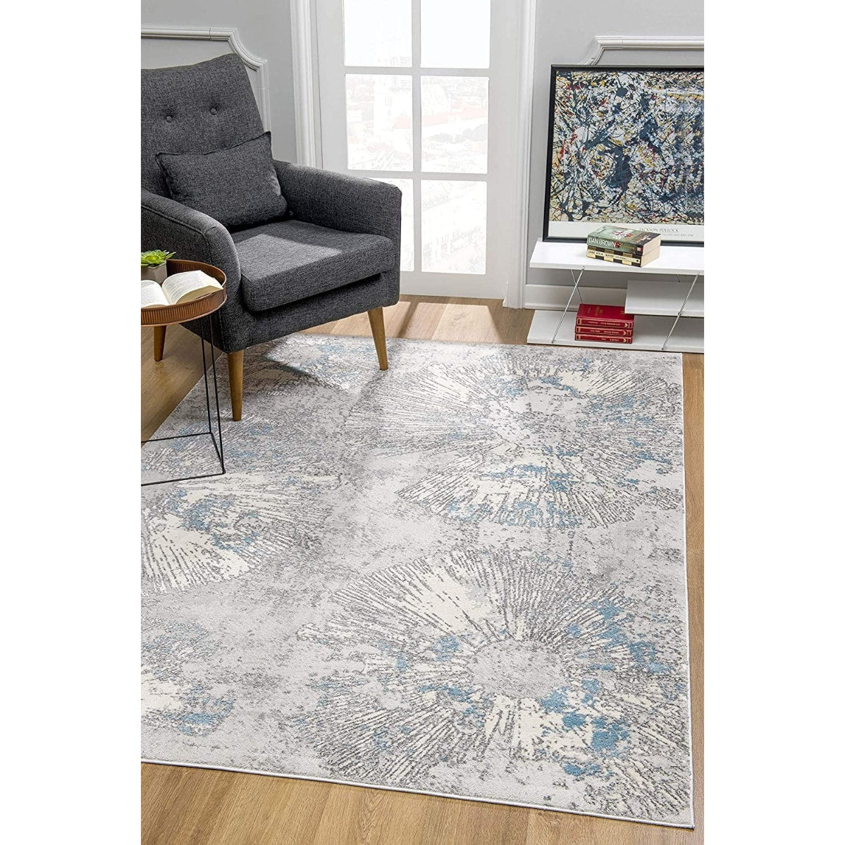 HomeRoots 7 x 10 (ft) Polypropylene Blue Rectangular Indoor Abstract Area rug